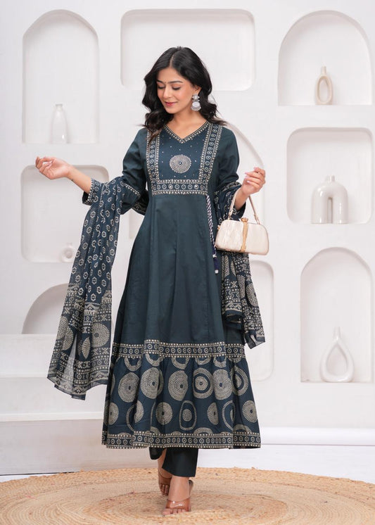 Gulnaar Midnight Anarkali Pant Dupatta Set Suit