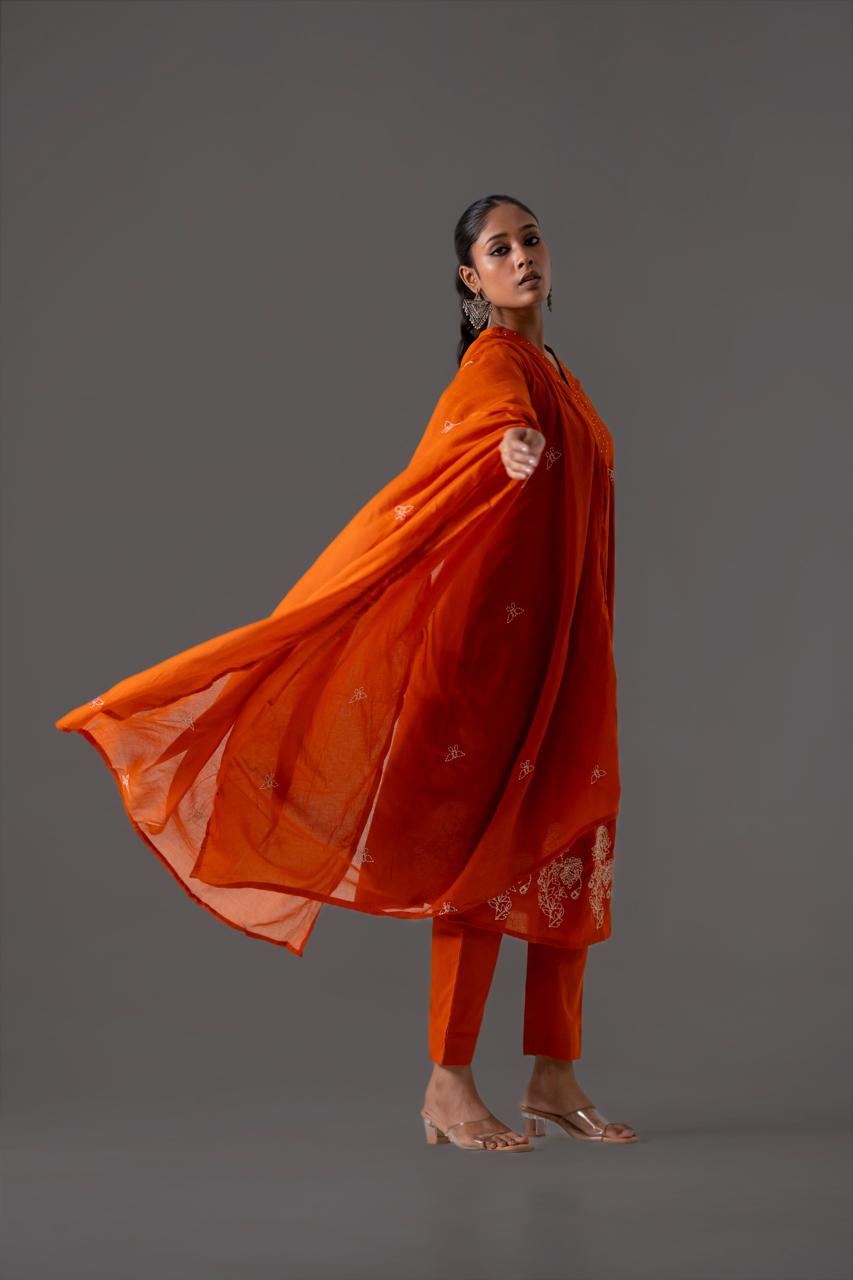 Gulnaar Tangerine Embroidery A-Line Dupatta Suit