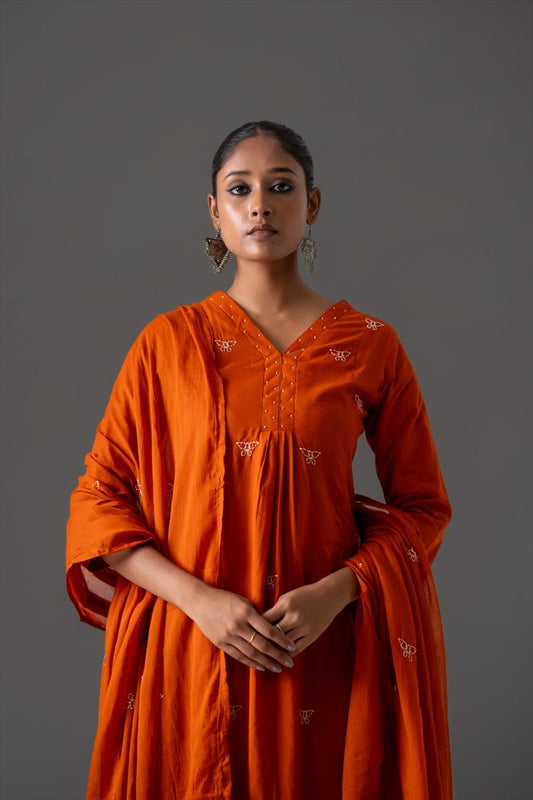 Gulnaar Tangerine Embroidery A-Line Dupatta Suit