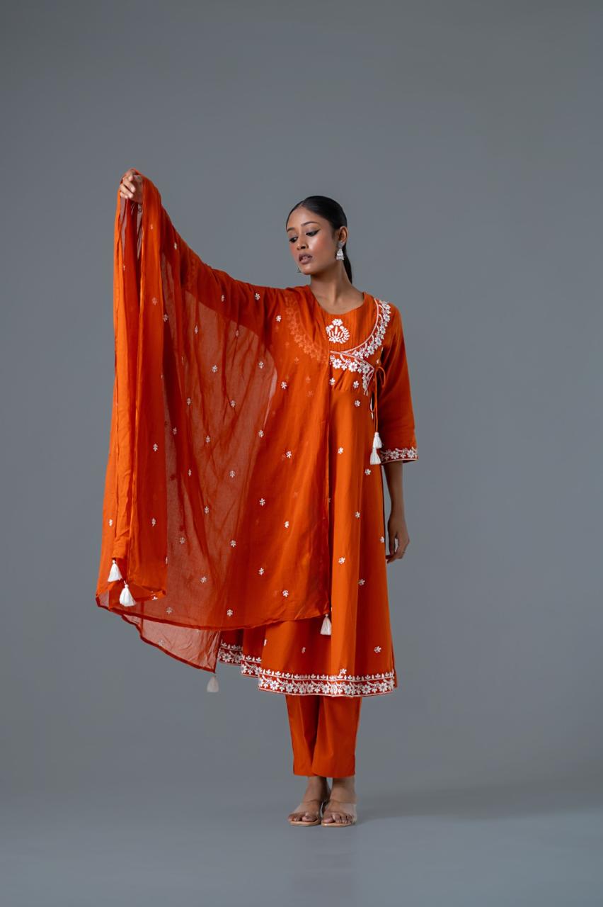 Noor-E-Amber Pure Cotton Embroidered Anarkali Set