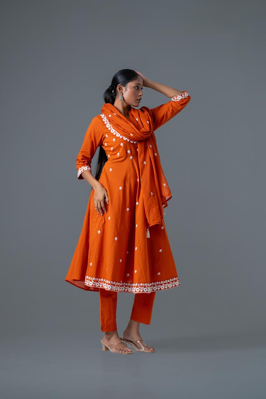 Noor-E-Amber Pure Cotton Embroidered Anarkali Set