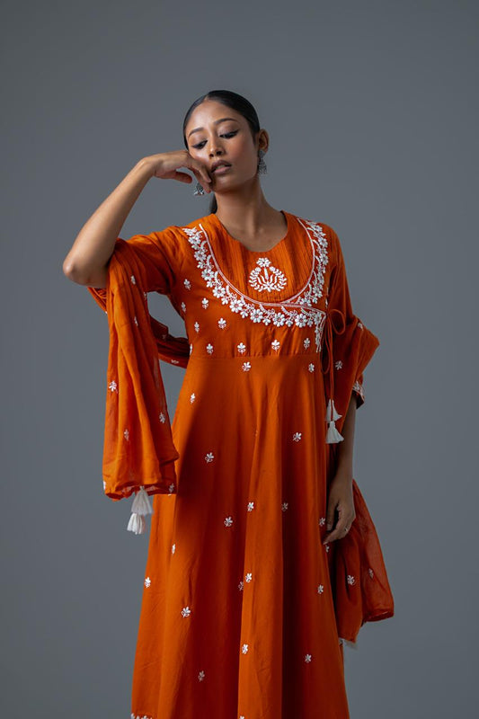 Noor-E-Amber Pure Cotton Embroidered Anarkali Set