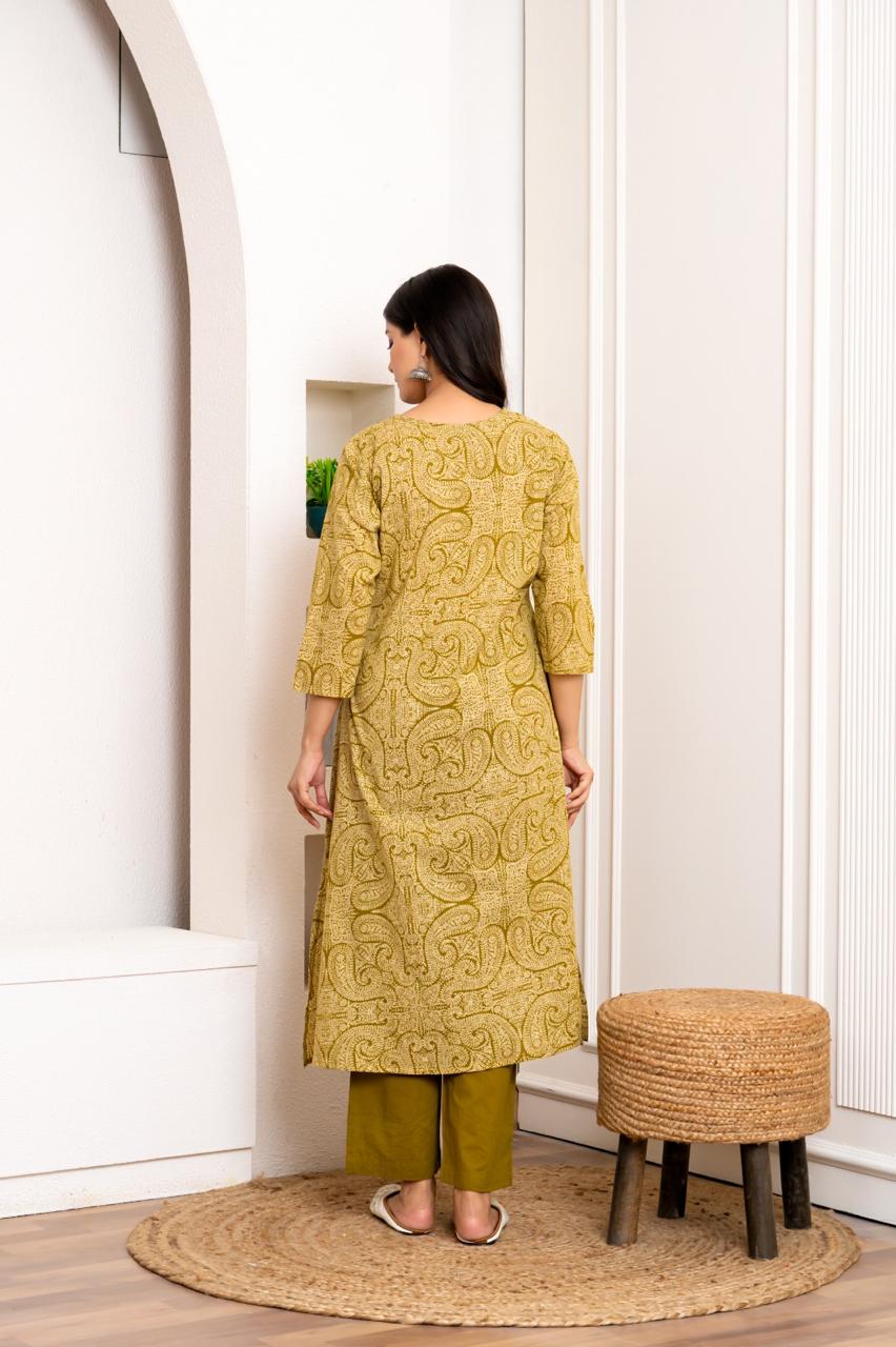 Amber Paisley Pure Jaipuri Cotton Kurti Pant Set
