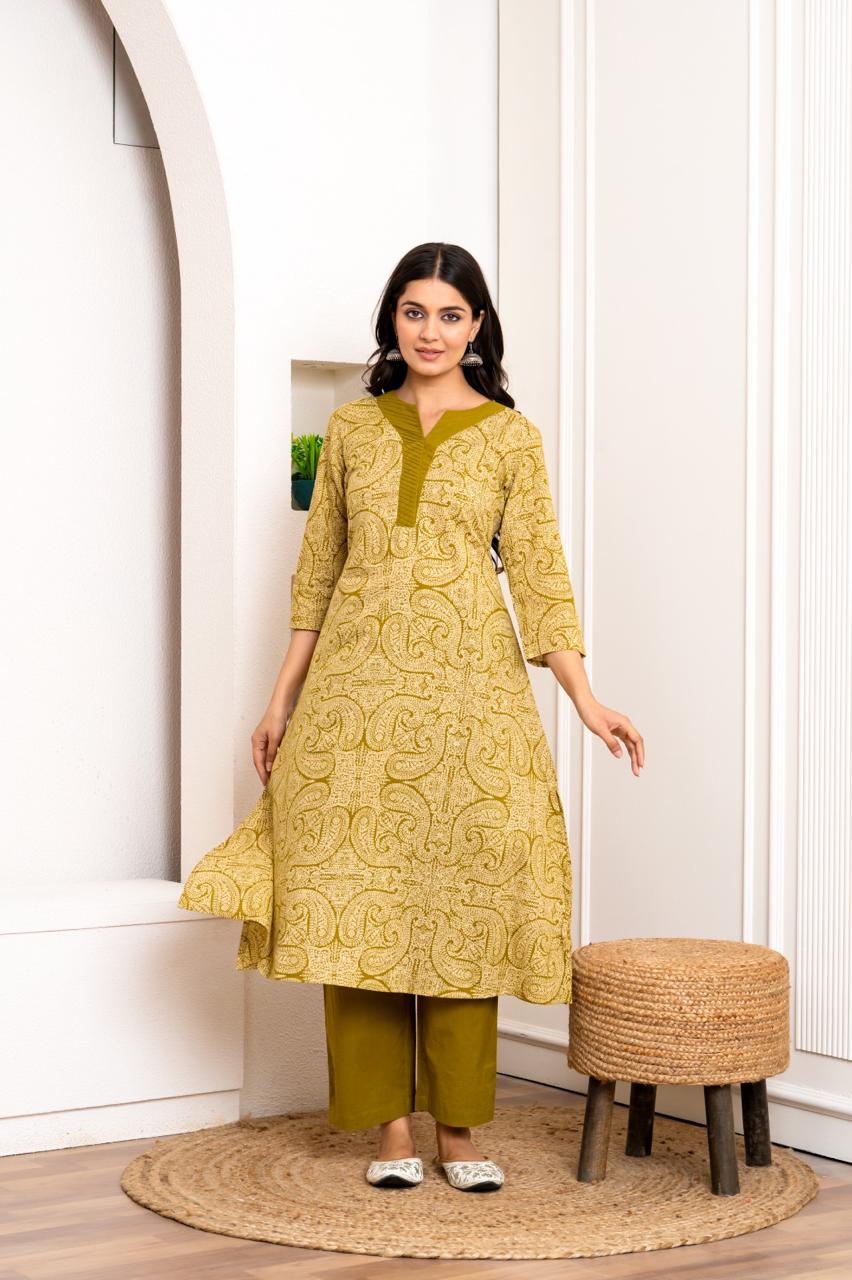 Amber Paisley Pure Jaipuri Cotton Kurti Pant Set