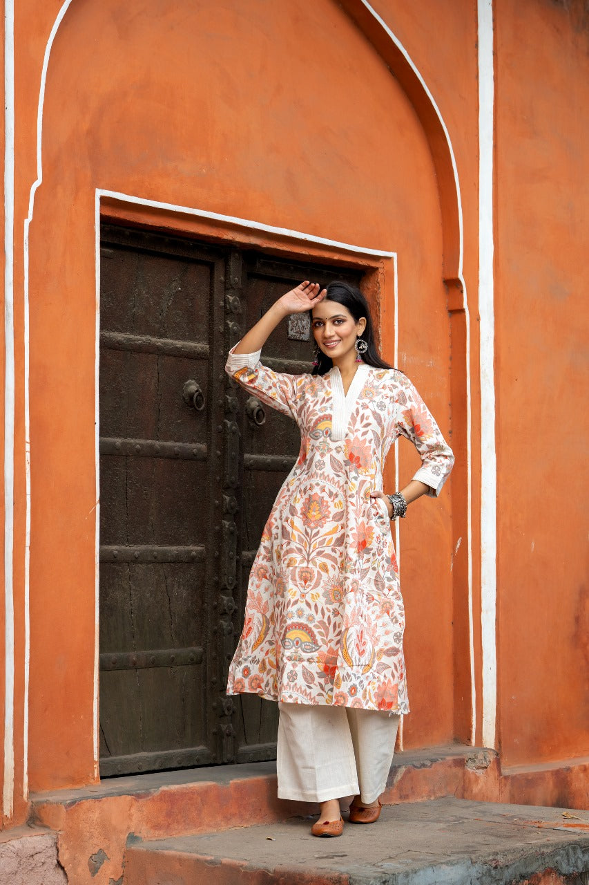 Gulnar Rust – Jaipuri Cotton Kurti Pant Set