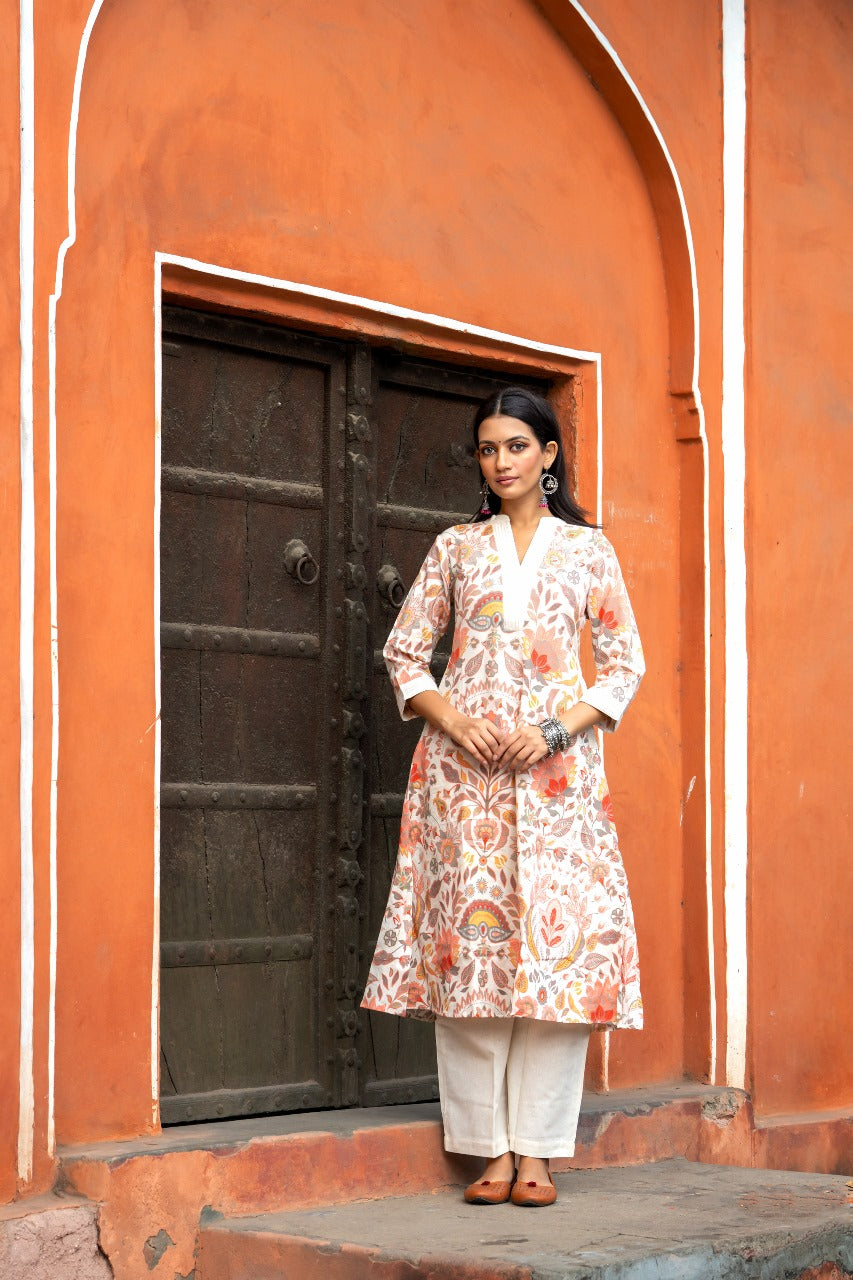 Gulnar Rust – Jaipuri Cotton Kurti Pant Set