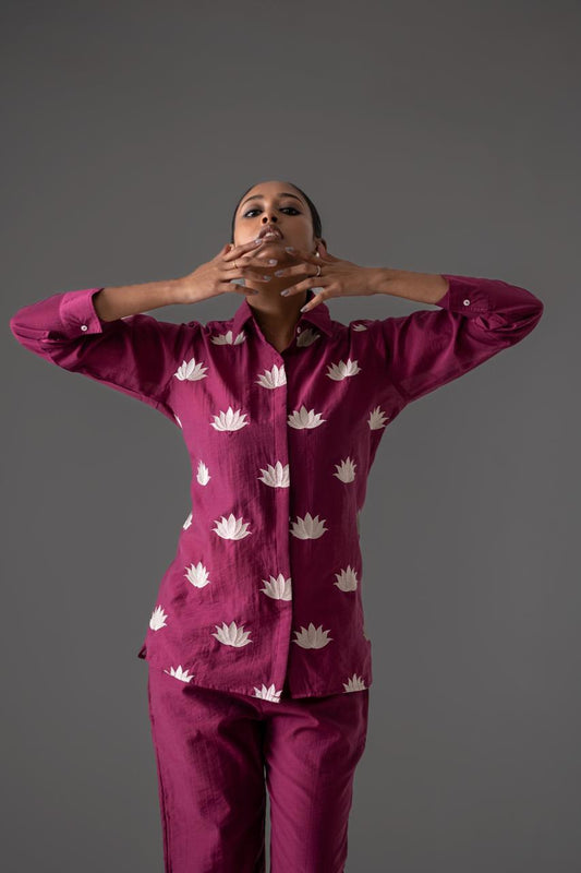 Lotus Motif Pure Banarasi Mul Chanderi Co-ord Set