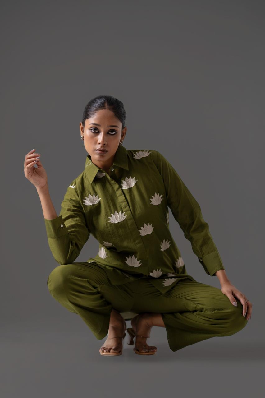 Lotus Verde Banarasi Mul Chanderi Co-ord Set