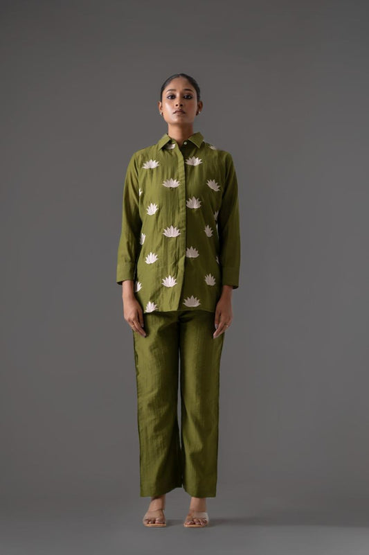 Olive Lotus Pure Banarasi Mul Chanderi Co-ord Set