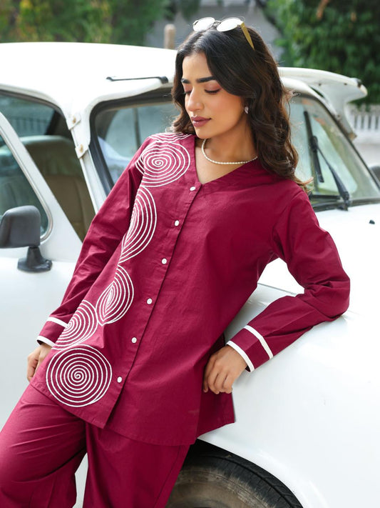Wine Spiral Pure Jaipuri Cotton Co-ord Set