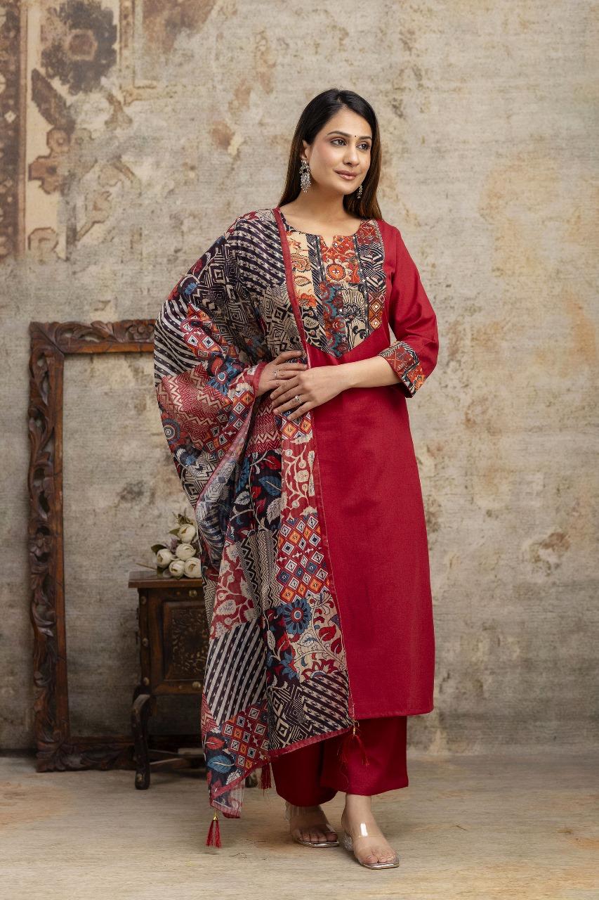 Riwaayat Patchwork Kurti Pant Dupatta Set Suit