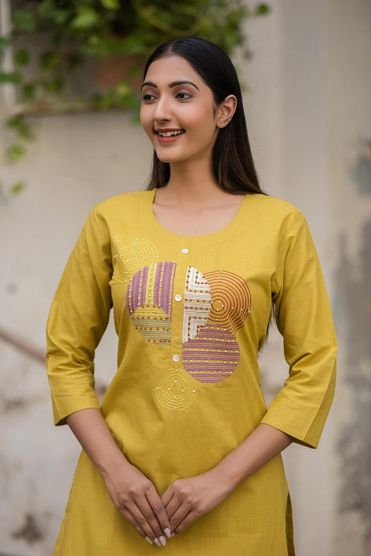 Mustard Orbit Kurti Pant Set
