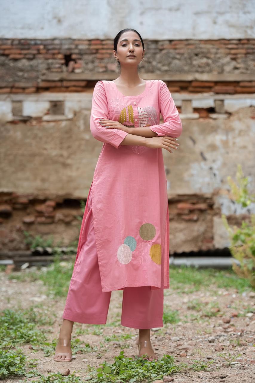Blush Orbit Kurti Pant Set