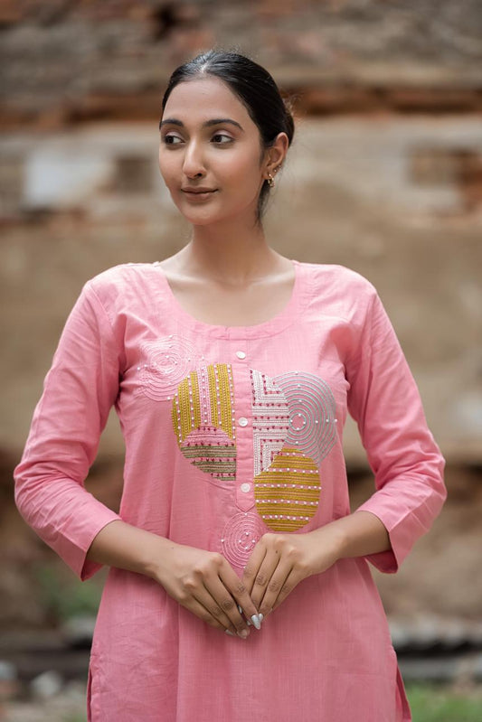 Blush Orbit Kurti Pant Set