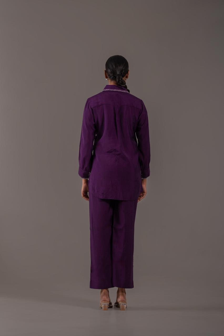 Amra Plum Embroidered Co-ord Set