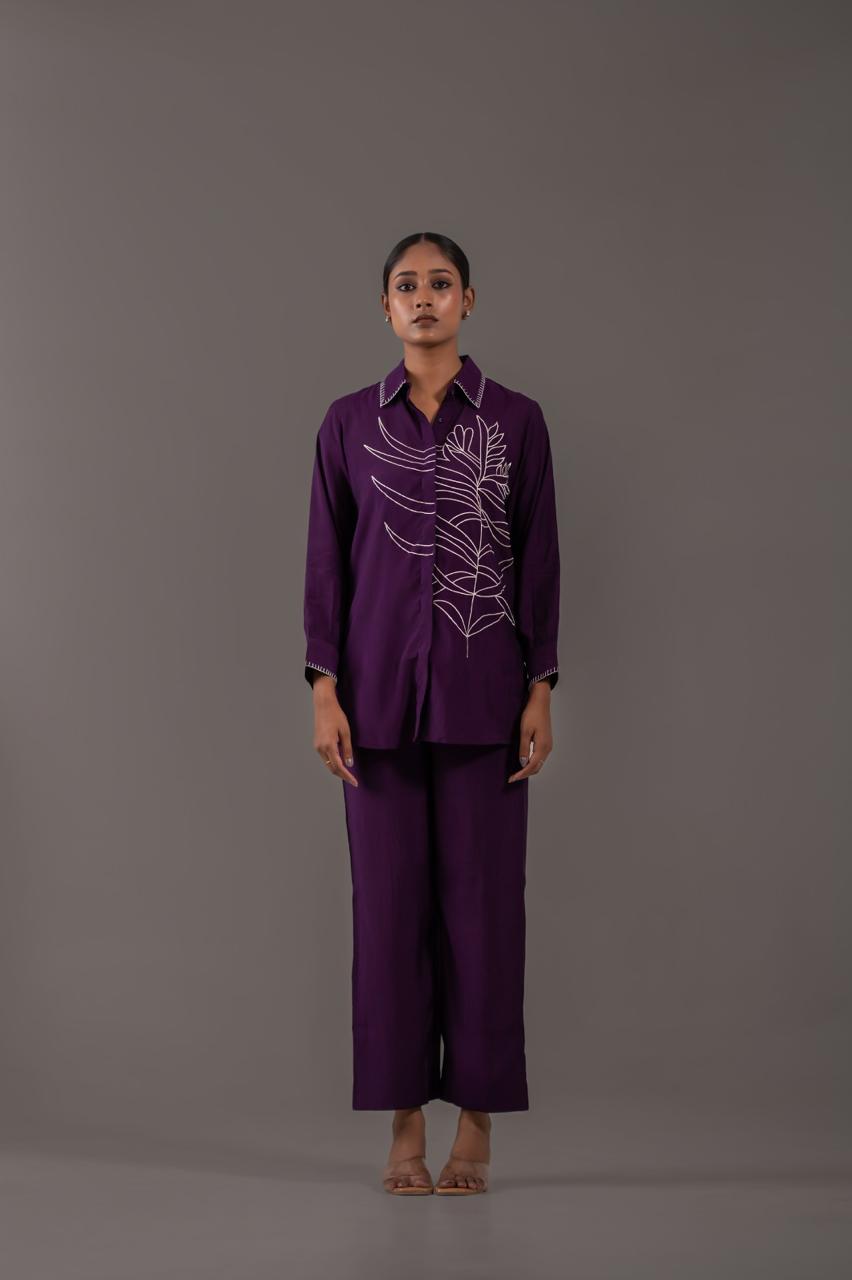 Amra Plum Embroidered Co-ord Set
