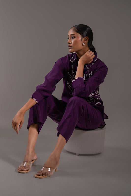 Amra Plum Embroidered Co-ord Set