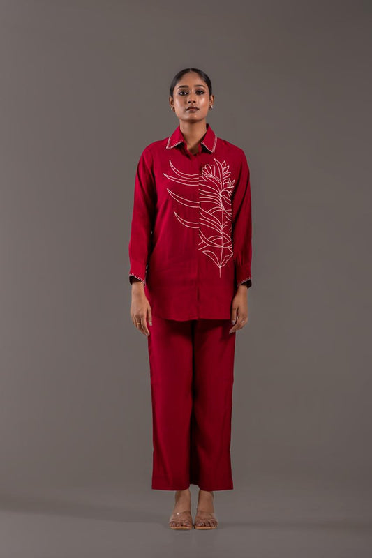 Amra Rouge Embroidered Co-ord Set