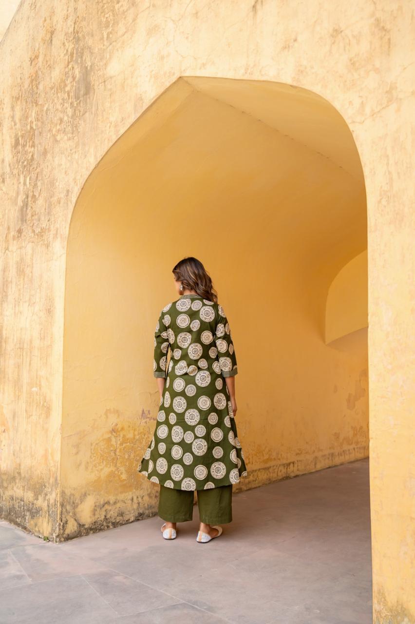Gulbahar Olive Kurti Pant Set