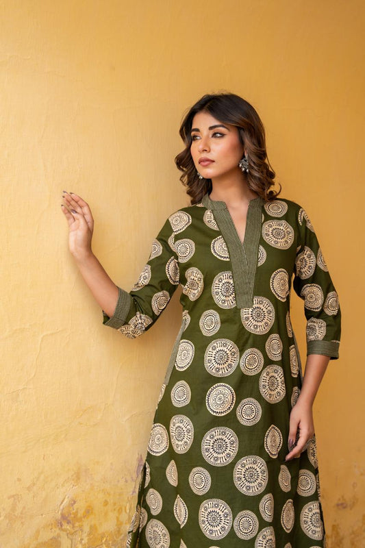 Gulbahar Olive Kurti Pant Set