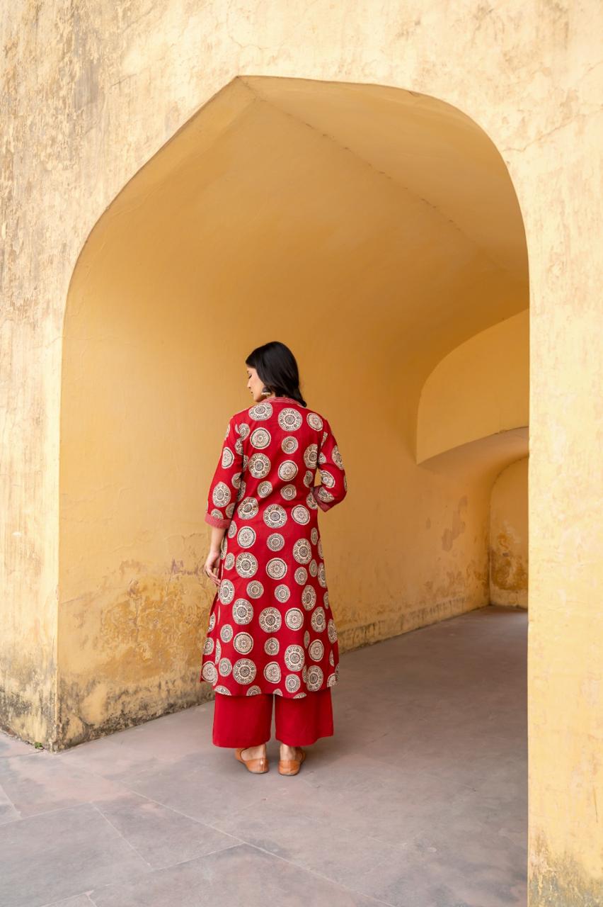 Gulbahar Crimson Kurti Pant Set