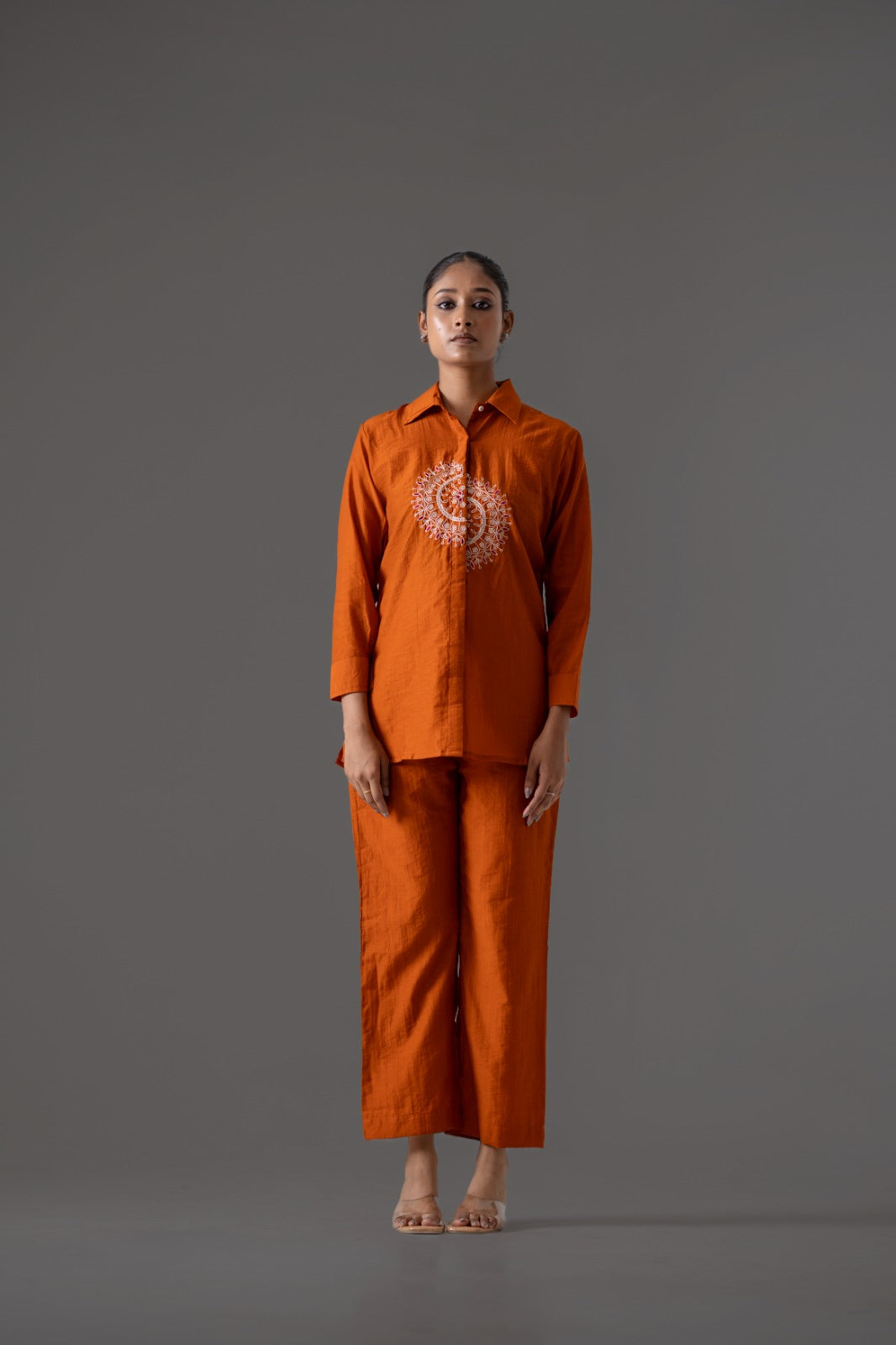 Rust Glow Mul Chanderi Co-ord Set