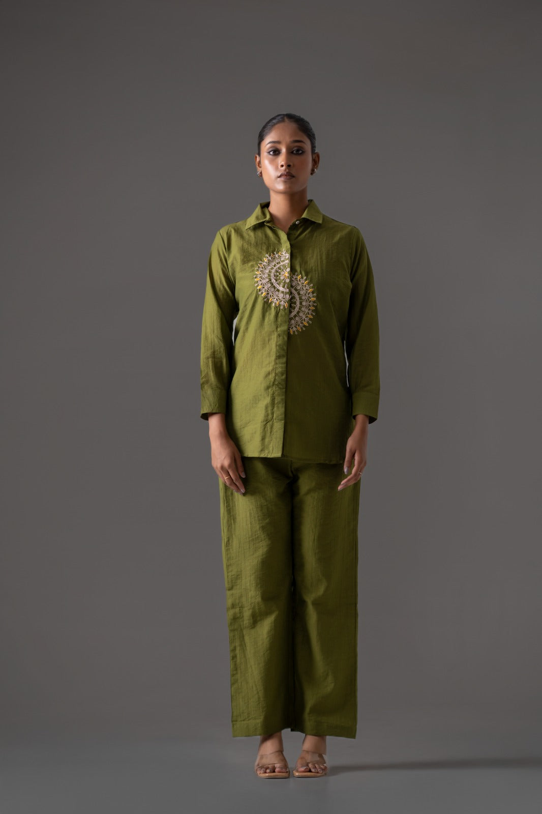 Olive Grace Mul Chanderi Co-ord Set