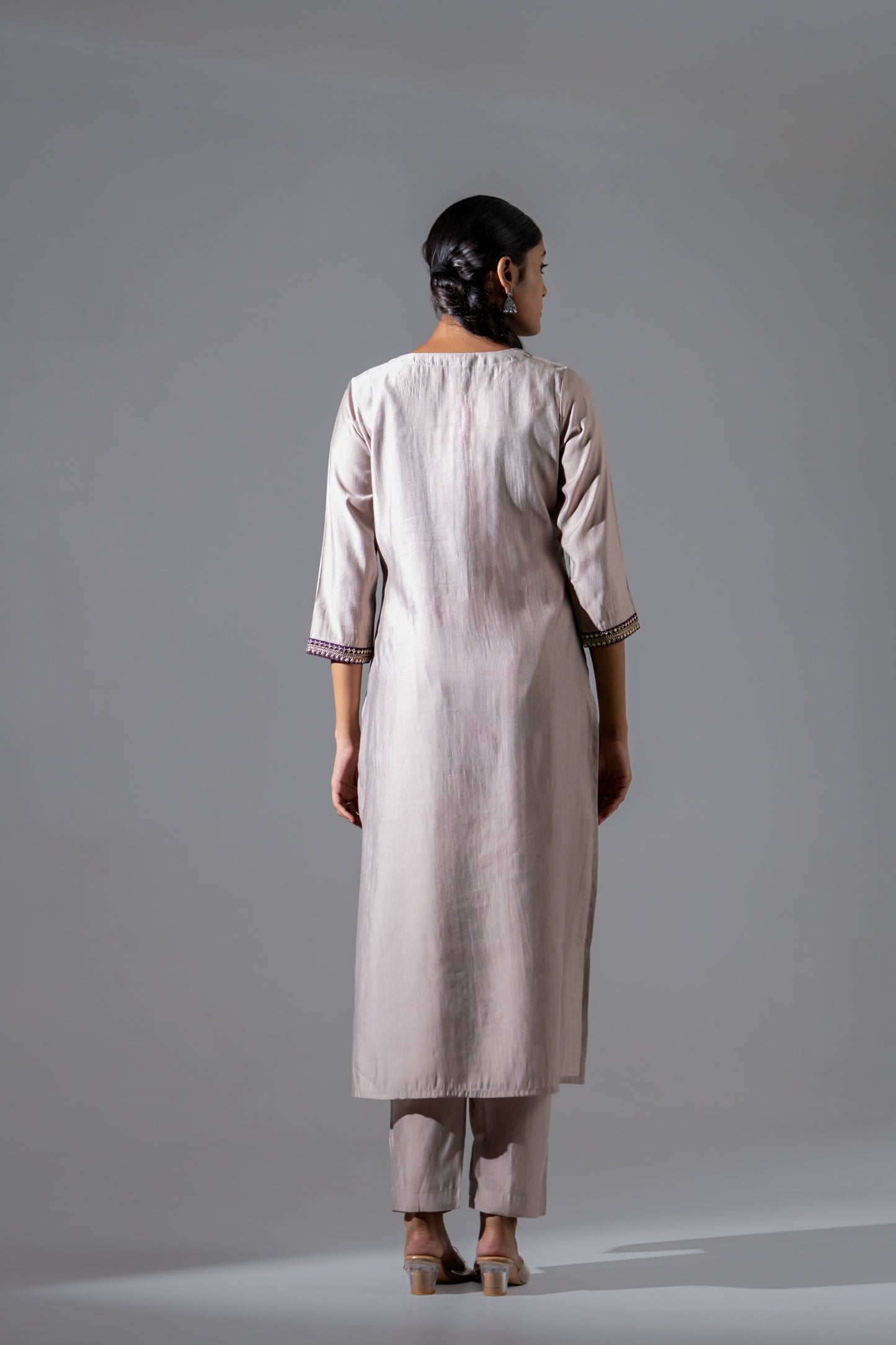 Aarvah Lilac Silk Suit with Appliqué Work & Mul Chanderi Dupatta