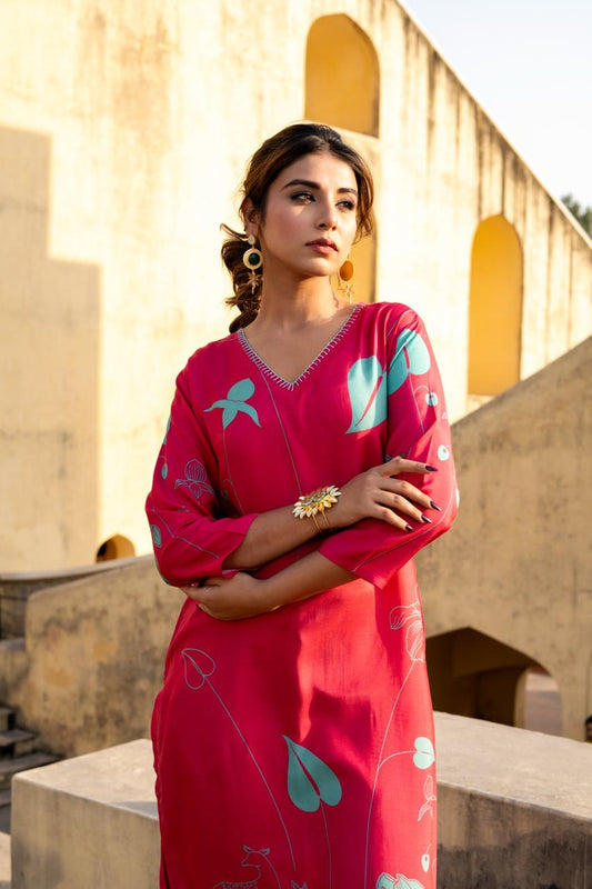 Crimson Meadow Pure Muslin Kurti Pant Set