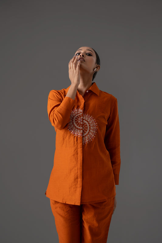 Rust Glow Mul Chanderi Co-ord Set