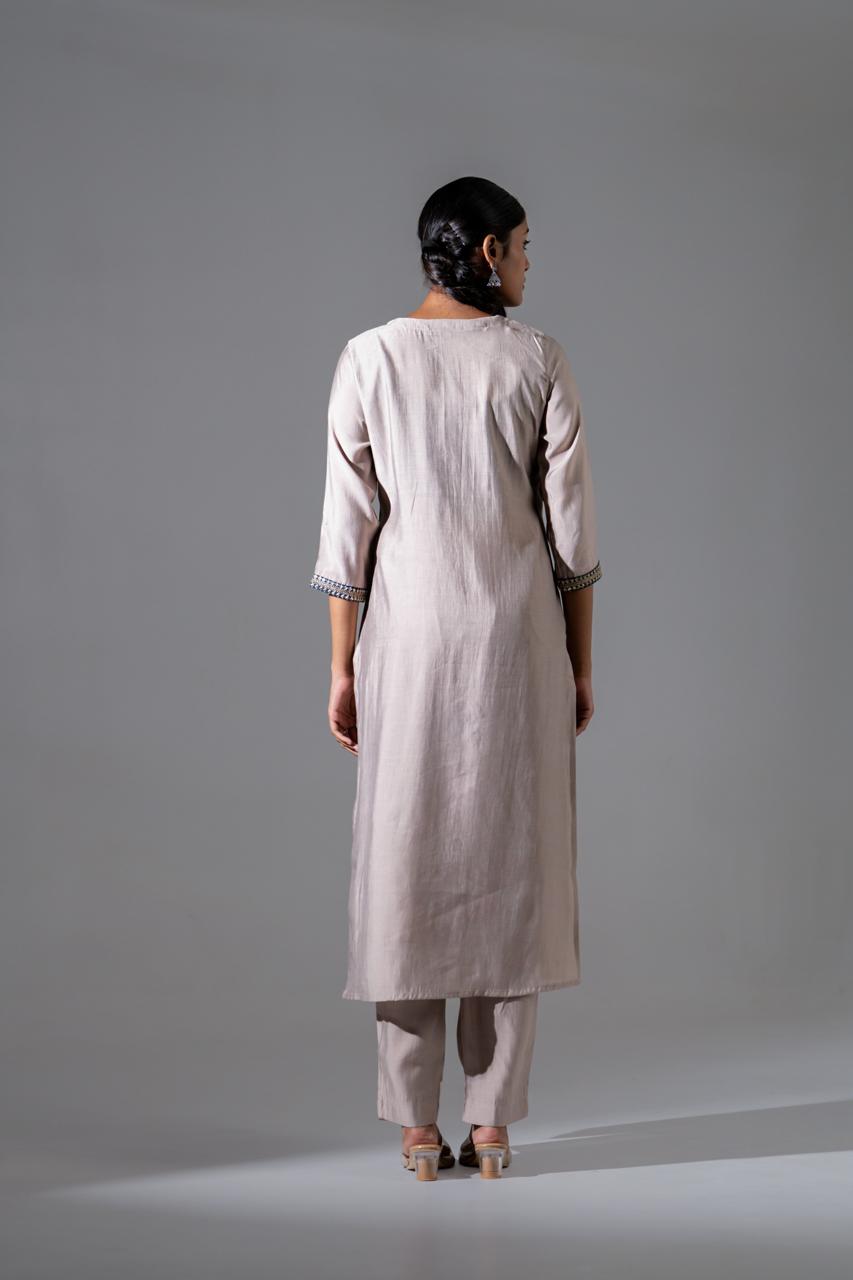 Amaira Azure Silk Suit with Appliqué Work & Mul Chanderi Dupatta