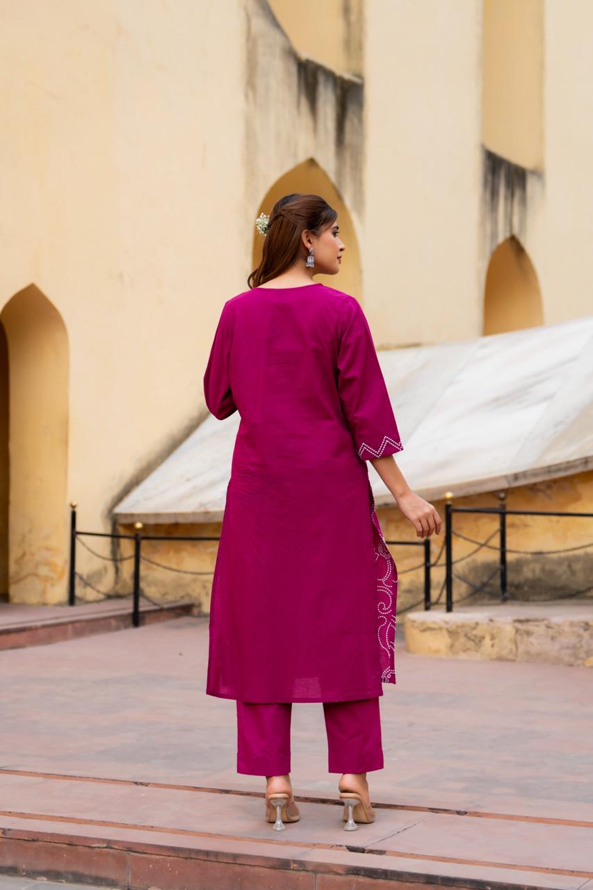 Nayab Fuchsia Pure Jaipuri Cotton Threadwork Suit Set