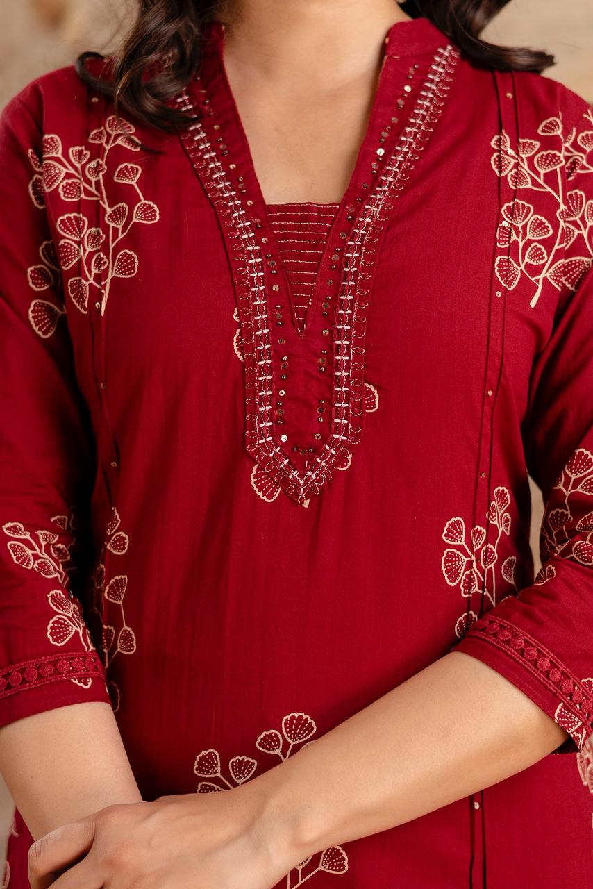 Ruhani Maroon Pure Jaipuri Cotton Suit Set
