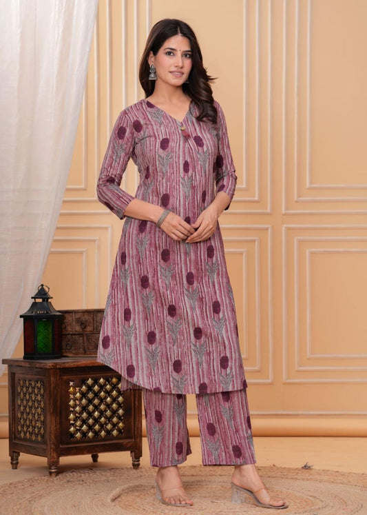 Thistle Stripes Pure Jaipuri Soft Cotton Co-ord Set