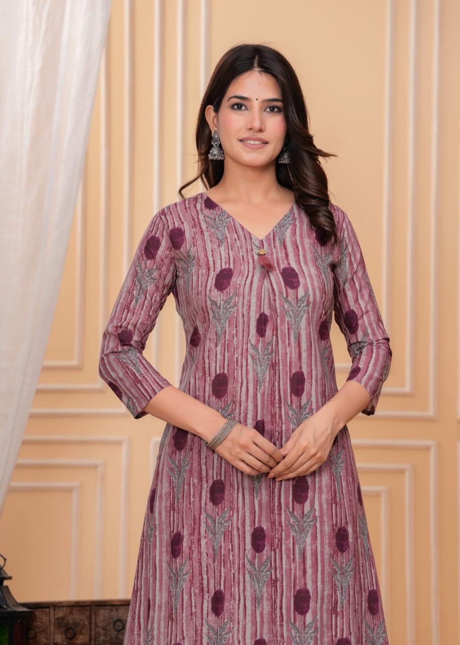 Thistle Stripes Pure Jaipuri Soft Cotton Co-ord Set