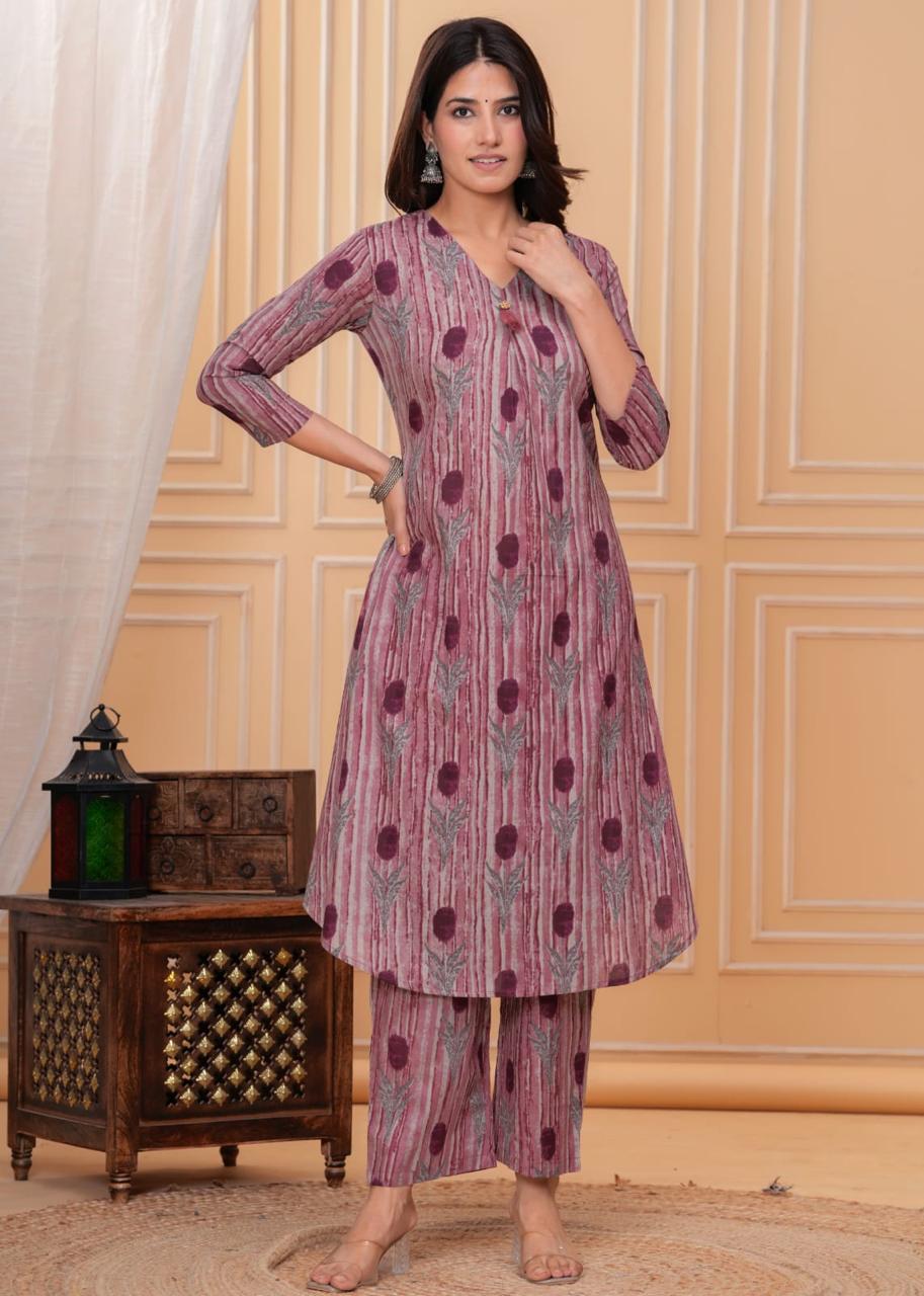 Thistle Stripes Pure Jaipuri Soft Cotton Co-ord Set