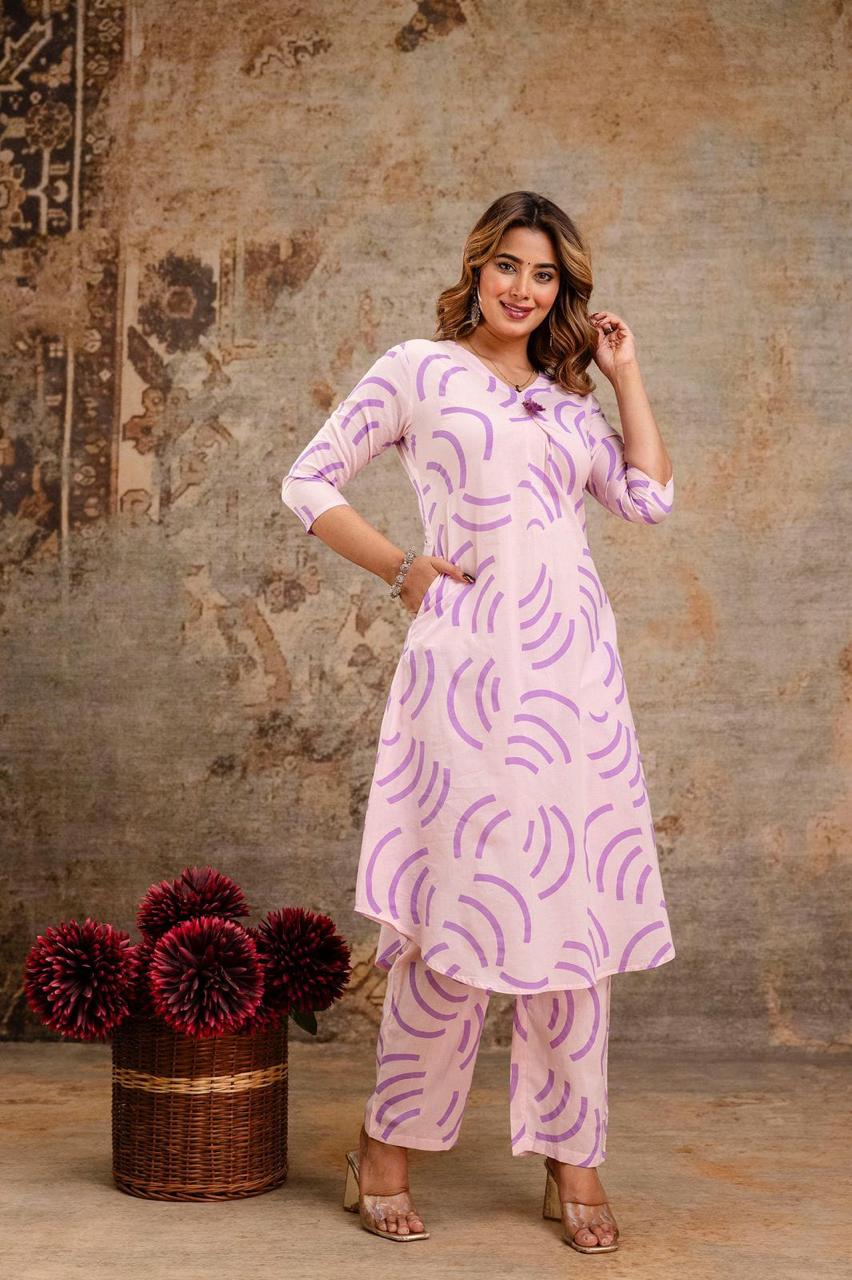 Lavender Arc Pure Jaipuri Soft Cotton Co-ord Set