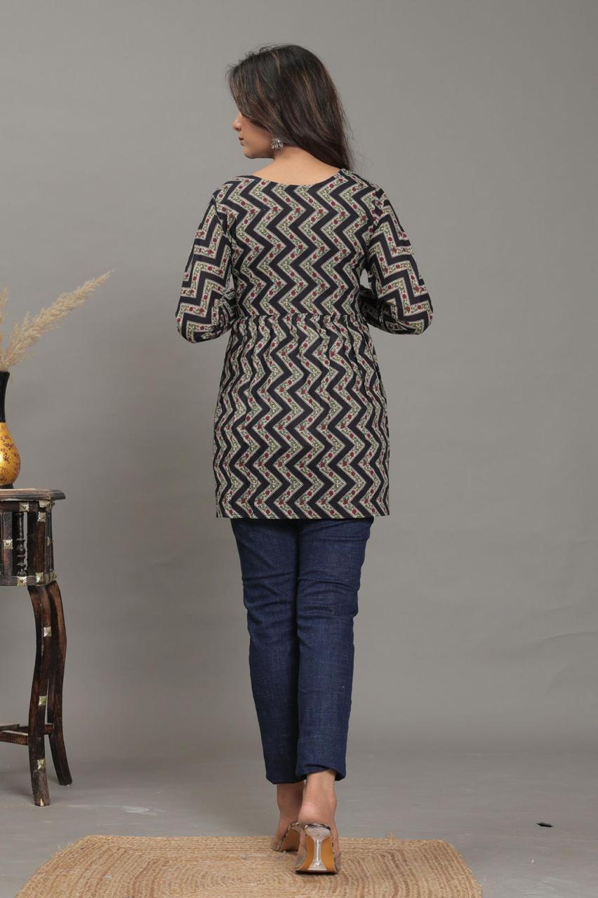 Zigzag Charm Pure Jaipuri Soft Cotton Short Kurti