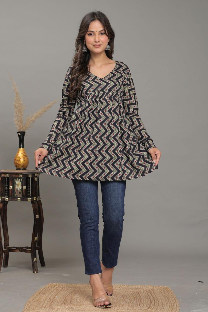 Zigzag Charm Pure Jaipuri Soft Cotton Short Kurti
