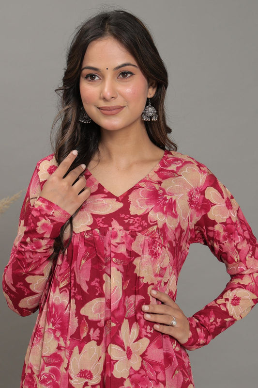 Crimson Blossom Pure Jaipuri Soft Cotton Short Kurti