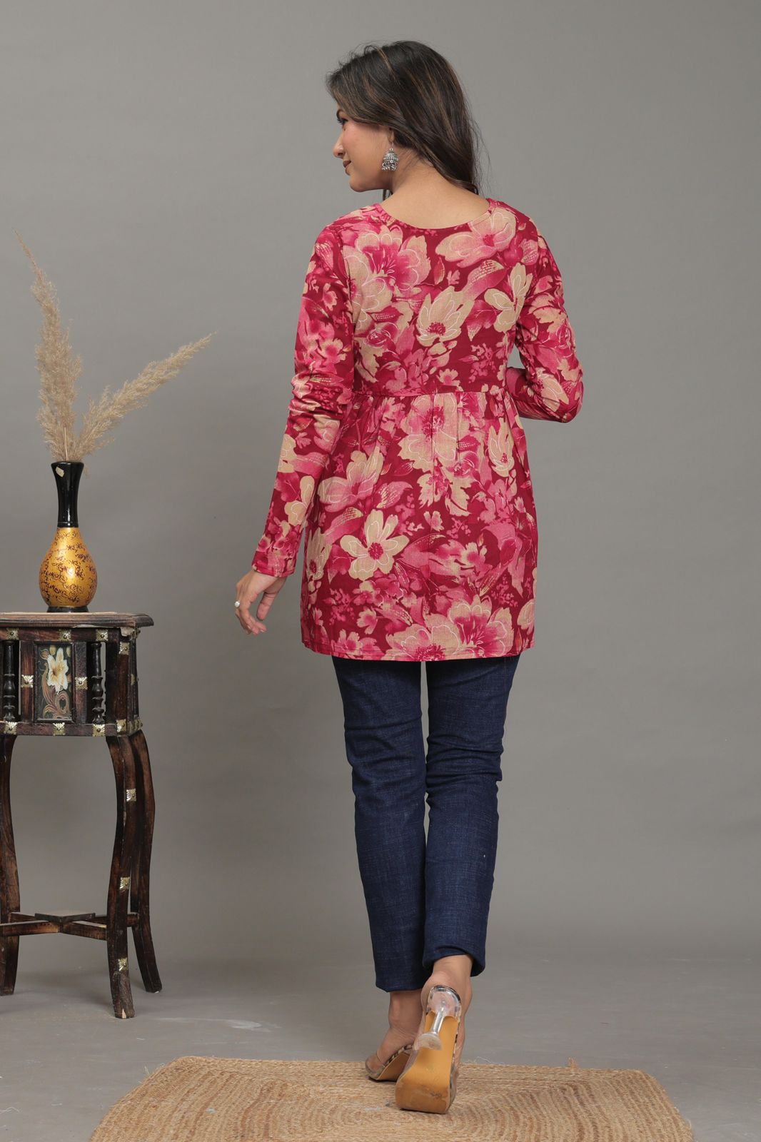 Crimson Blossom Pure Jaipuri Soft Cotton Short Kurti