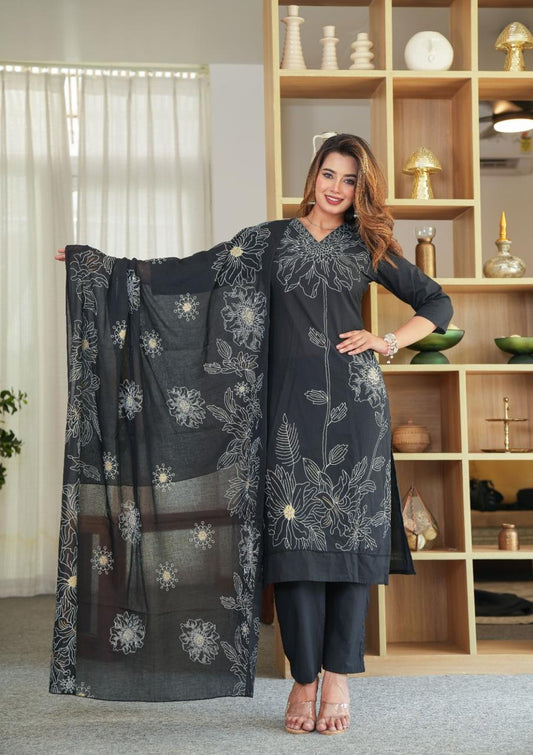 Zehra Noir Pure Jaipuri Soft Cotton Suit Set
