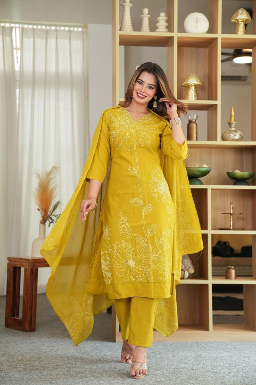 Zehra Mustard Pure Jaipuri Soft Cotton Suit Set