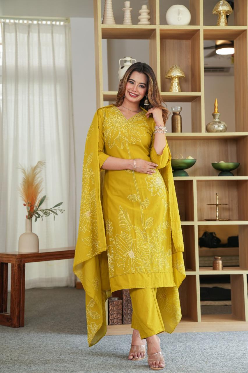 Zehra Mustard Pure Jaipuri Soft Cotton Suit Set