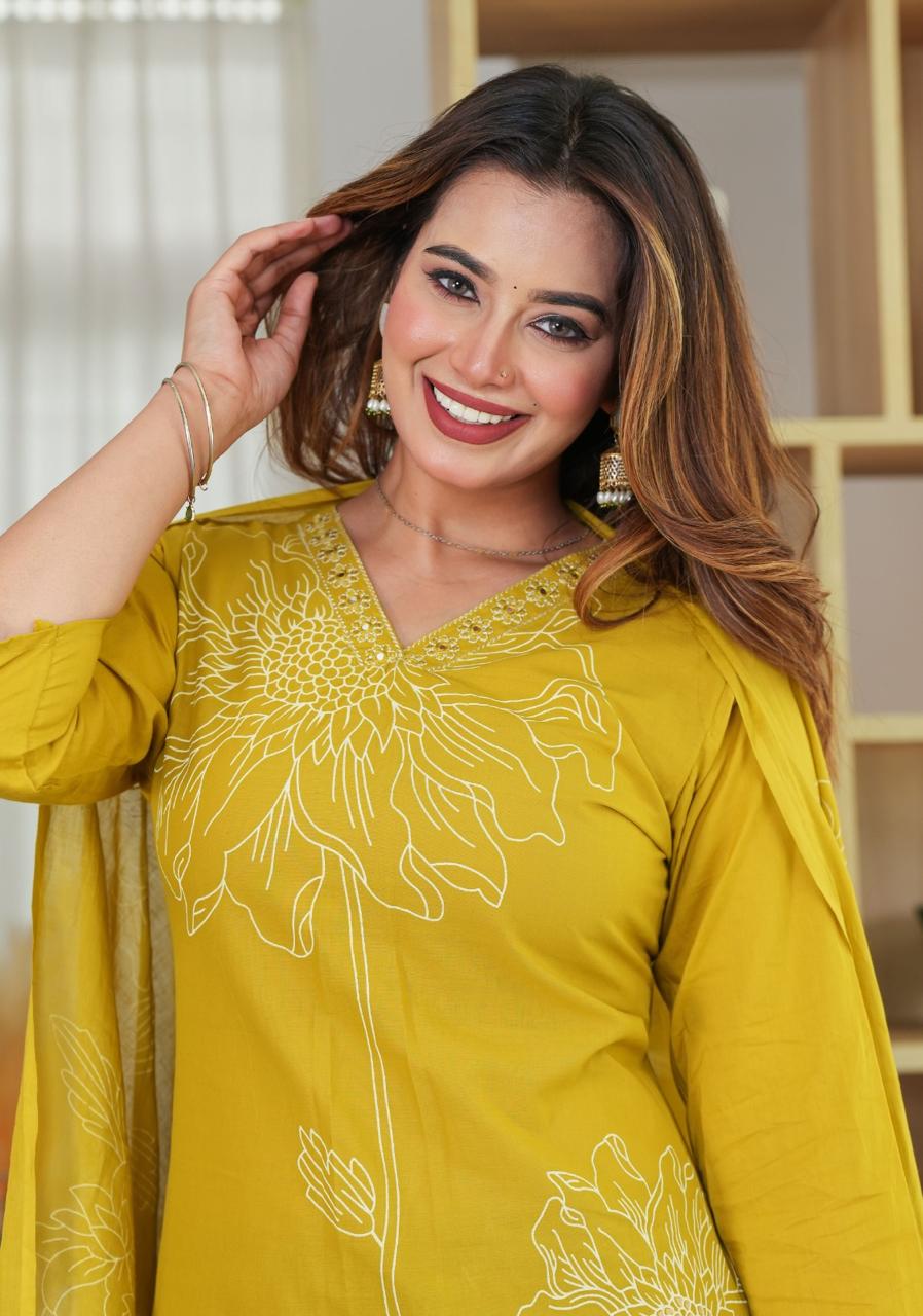 Zehra Mustard Pure Jaipuri Soft Cotton Suit Set
