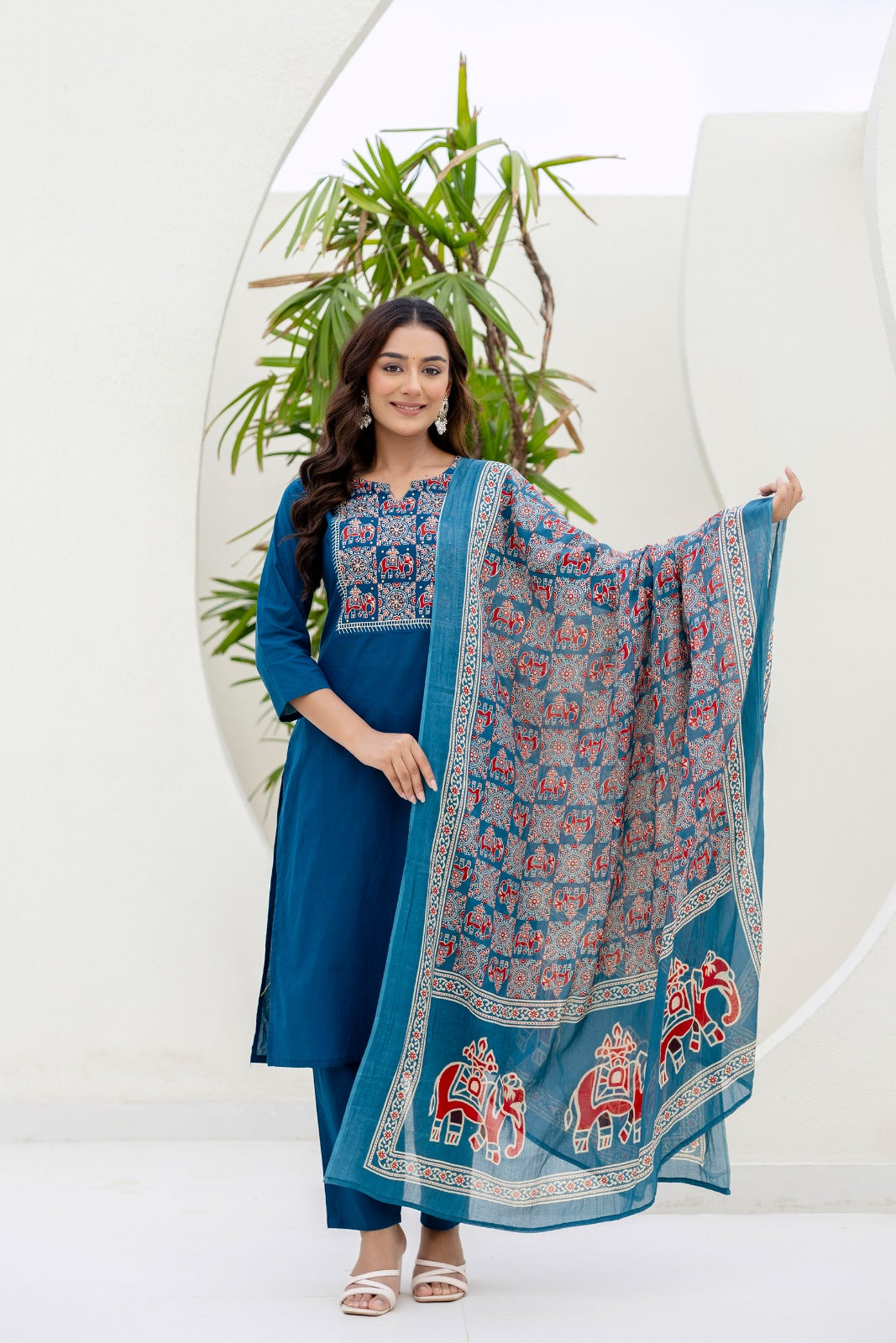 Nayra Blue Pure Jaipuri Soft Cotton Suit Set with Elephant Print Dupatta