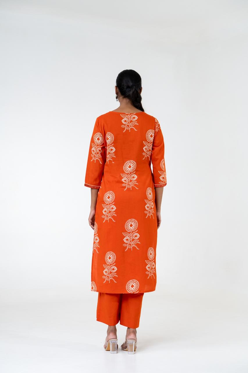 Ruhani Orange Pure Jaipuri Cotton Suit Set with Dupatta