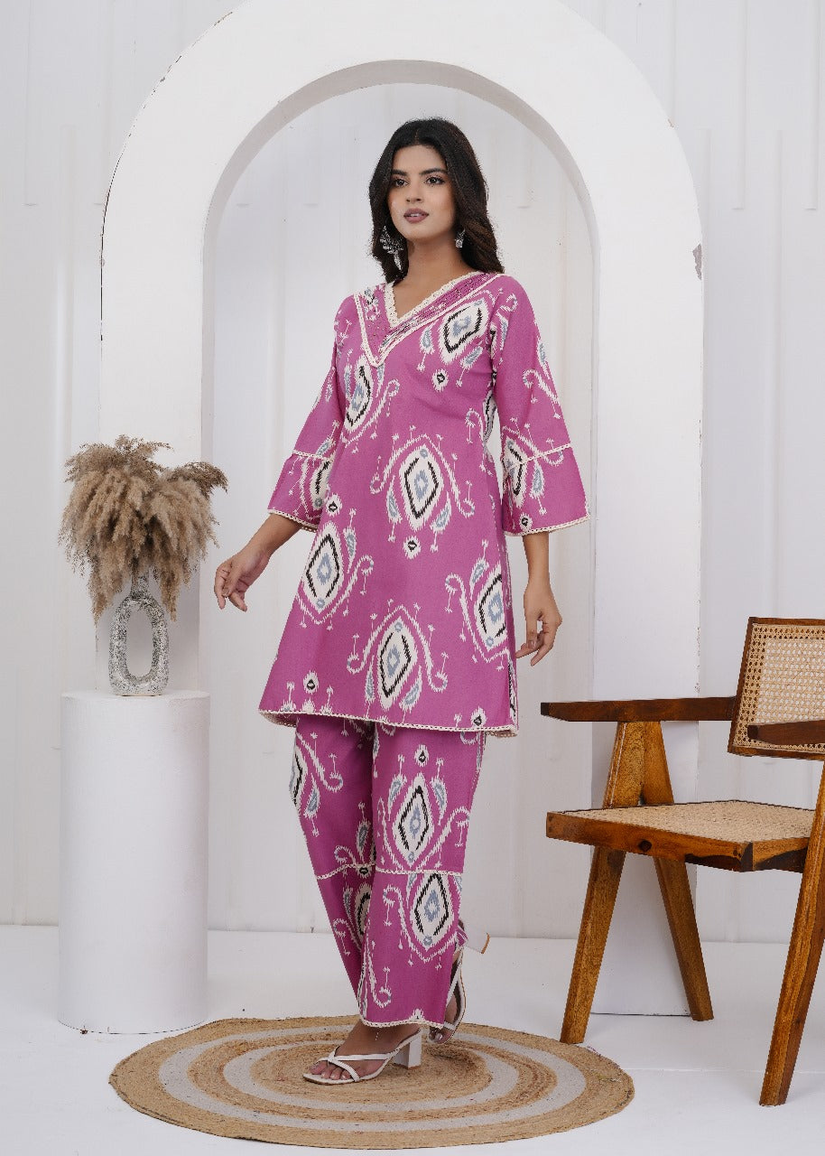 Ruhani Jaipuri Cotton Coord Set – Pink