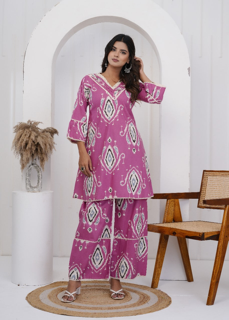 Ruhani Jaipuri Cotton Coord Set – Pink
