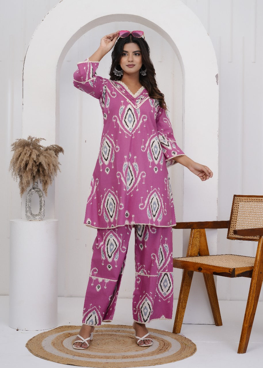 Ruhani Jaipuri Cotton Coord Set – Pink